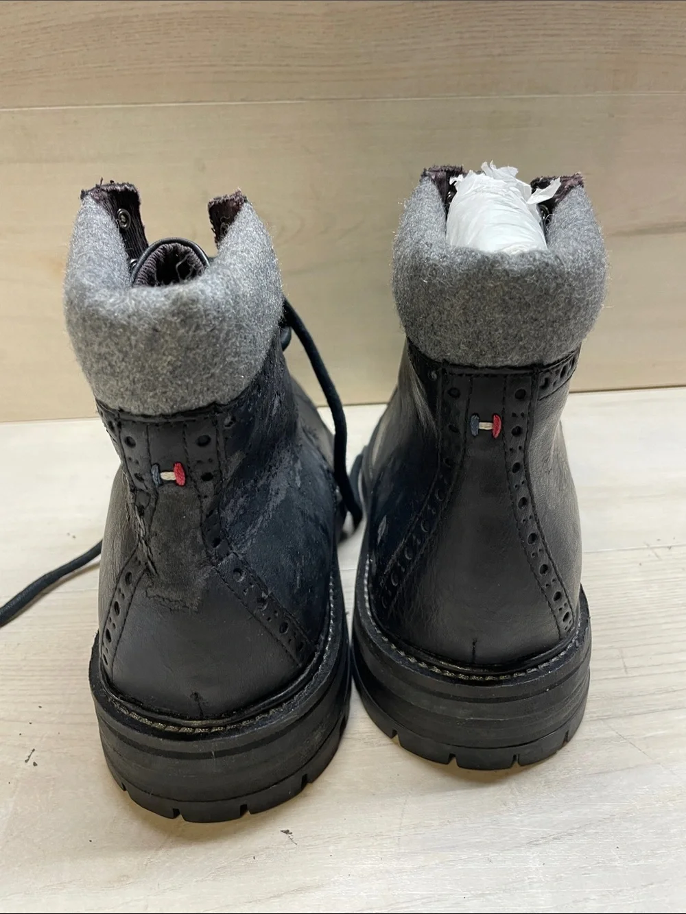 Men's Black Lace-Up Leather Ankle Boots with Padded Collar #1200